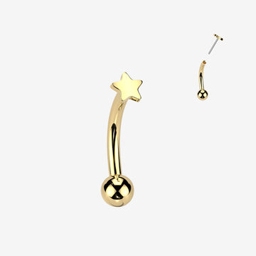 Implant Grade Titanium OneFit Threadless Golden Dainty Star Top Curved Barbell